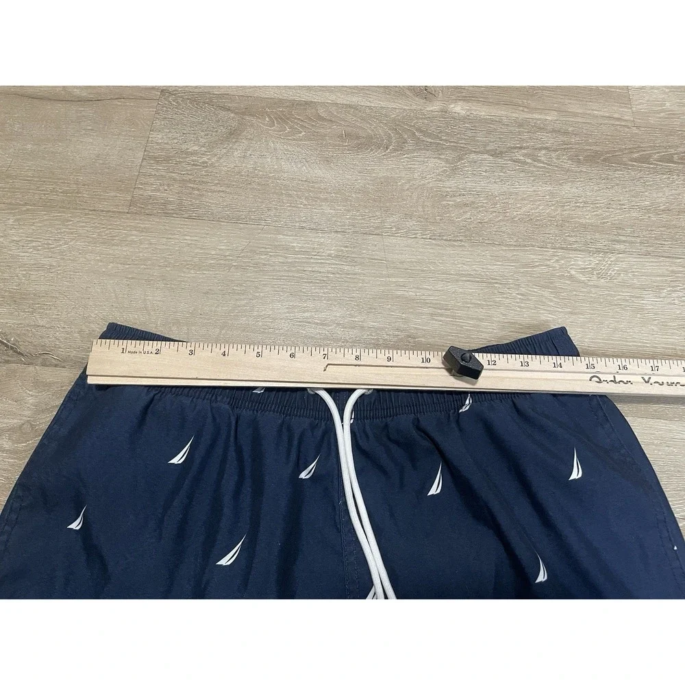 Nautica Mens Sz M Navy Blue Swim Trunks Mesh Lined Logo Board Shorts - Picture 4 of 5